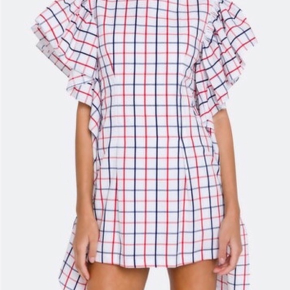 Grey Lab Ruffle Sleeve Plaid Mini Dress Medium - Picture 2 of 14